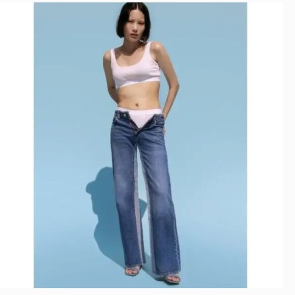 Adriano Goldschmied Daily Blue Denim Virgo Two Tone Wide Leg Jeans - Picture 1 of 10